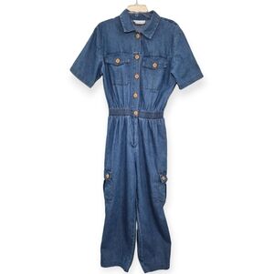 SAINT GERMAIN PARIS Vintage Denim Jumpsuit With Cargo Pockets Medium